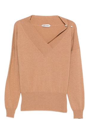 Maglione con scollo a V in cashmere cammello ALBERTA FERRETTI | A090666050086
